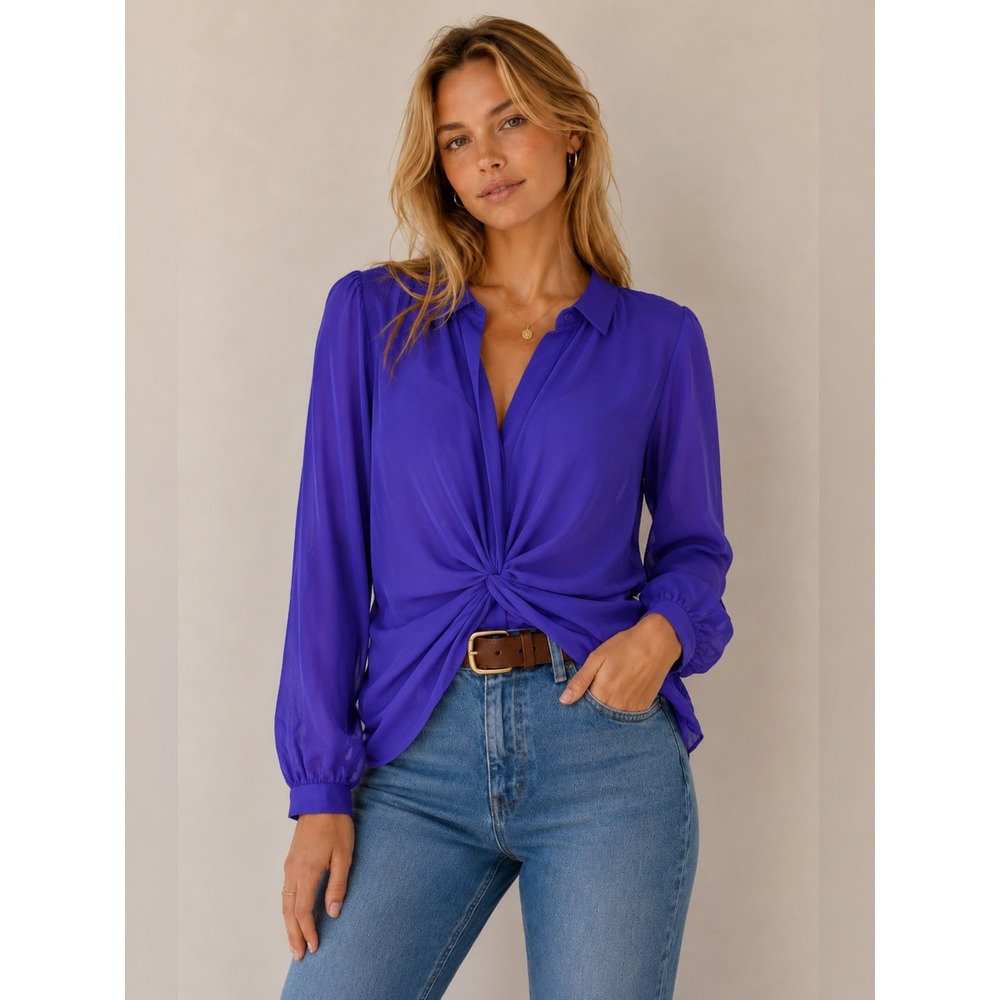 Vintage‎ Y2K Chadwicks Purple Twist Front Sheer Blouse Large XL